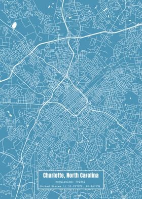 Charlotte NC Topo Map Blue