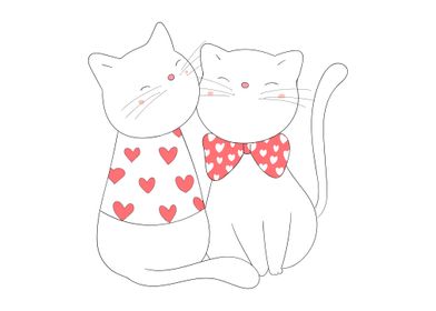 Cute Cat Couple Love