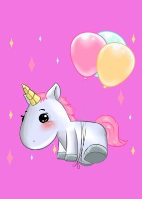 Unicorn flying with Ballon