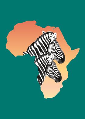 Africa Map with Zebras 