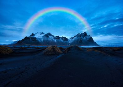 Rainbow over iceland sky