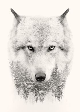 Double Exposure Wolf Head