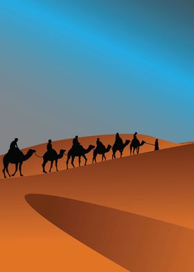 camel caravan on desert