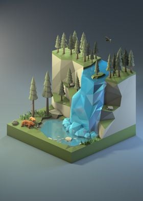 The Waterfall Low Poly