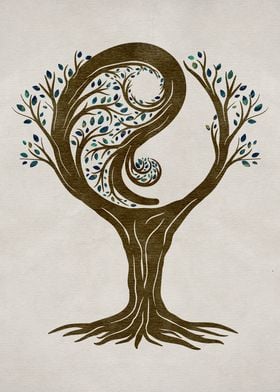 Yin Yang Tree Sepia Marble