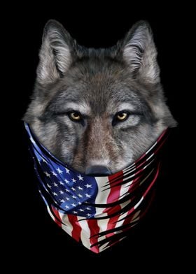 Wolf in Flag USA Bandana