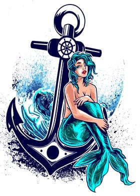 Mermaid with anchor blue