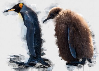 Penguins watercolor paint