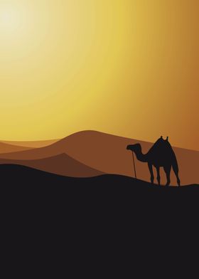Silhouette camel in desert
