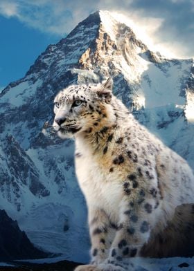 Snow leopard in mountains