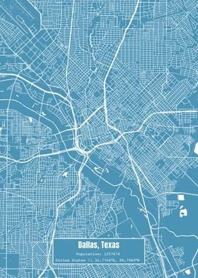 Dallas Texas Topo Map Blue