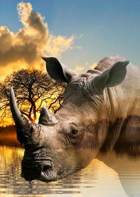 Rhino at sunset