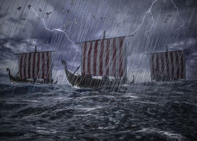VIKING SHIPS IN STORM
