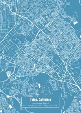 Irvine California Map Blue