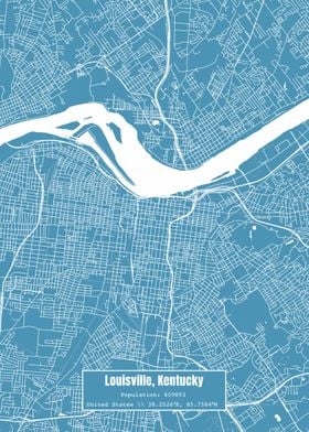 Louisville KY Map Blue