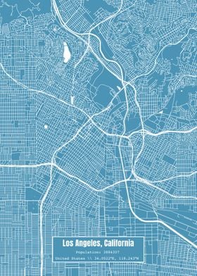 Los Angeles CA Map Blue