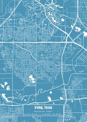 Irving Texas Topo Map Blue