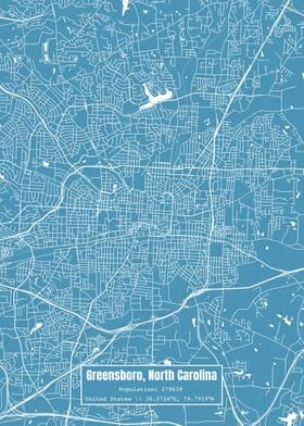 Greensboro NC Map Blue