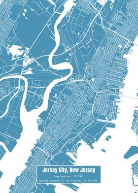 Jersey City NJ Map Blue