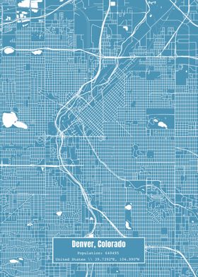 Denver Colorado Map Blue