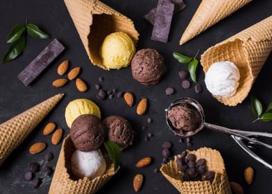Ice cream cones and scoops