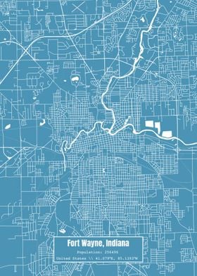 Fort Wayne IN Map Blue