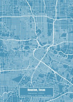 Houston Texas Map Blue