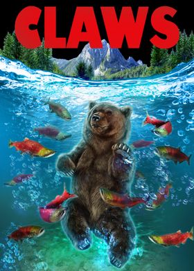 Bear Swim with Salmon Fish