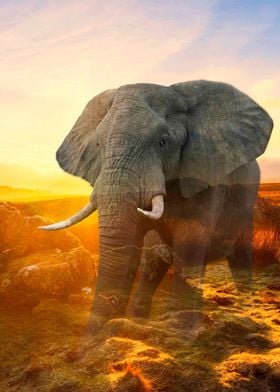 Elephant at sunset