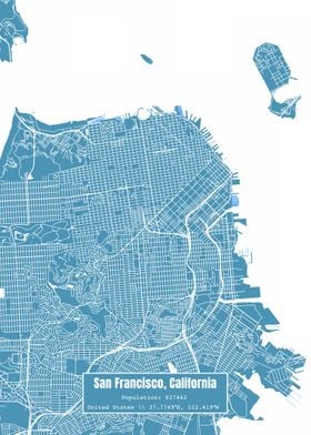 San Francisco CA Map Blue