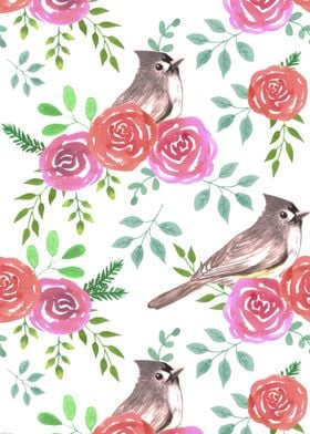 Tufted titmouse and roses