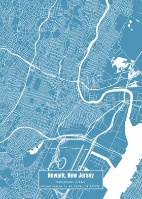 Newark New Jersey Map Blue