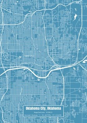 Oklahoma City OK Map Blue