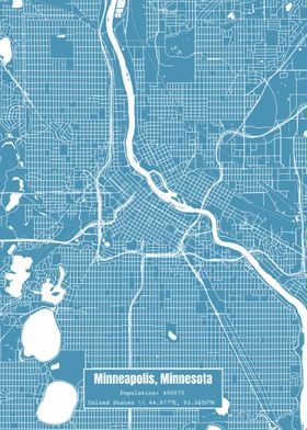 Minneapolis MN Map Blue