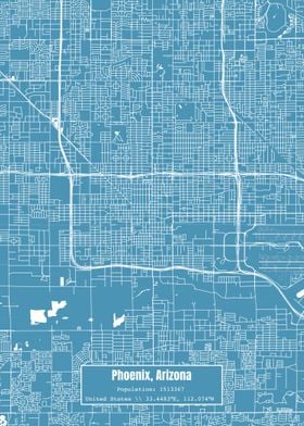 Phoenix Arizona Map Blue