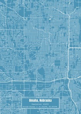 Omaha Nebraska Map Blue