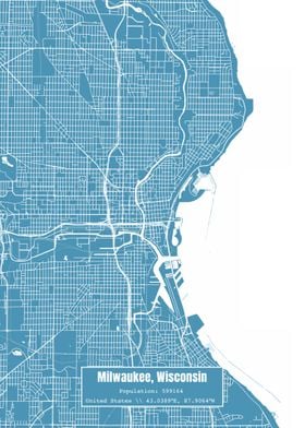 Milwaukee WI Topo Map Blue