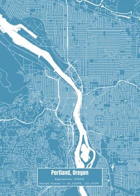 Portland Oregon Map Blue