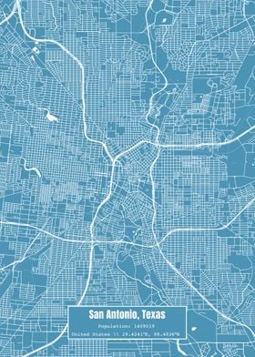 San Antonio Texas Map Blue