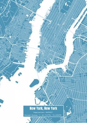 New York NY Topo Map Blue