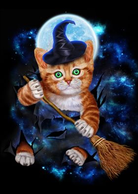 Tabby Cat Witch Halloween