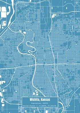 Wichita Kansas Map Blue