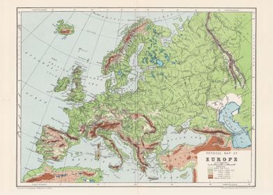 1908 Vintage Europe Map