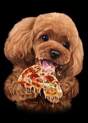 Cute Poodle Love Pizza