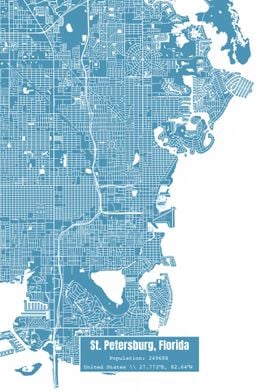 St Petersburg FL Map Blue