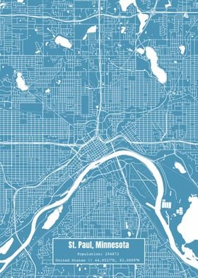 St Paul Minnesota Map Blue