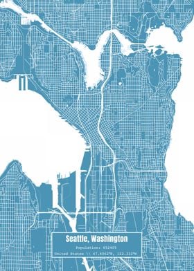 Seattle WA Topo Map Blue