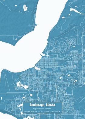 Anchorage Alaska Map Blue