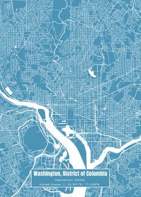 Washington DC Map Blue