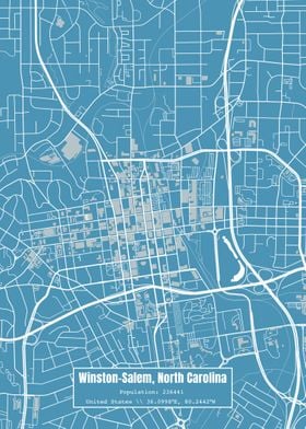 Winston Salem NC Map Blue